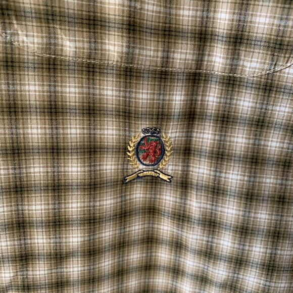 Vintage Tommy Hilfiger Shirt Mens XL Tan Plaid Long Sleeve Button Down Cotton - Picture 4 of 7
